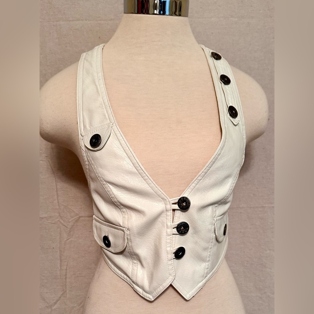 Paper Tee Cream/white Cropped punk gothic vintage biker Vest Size S